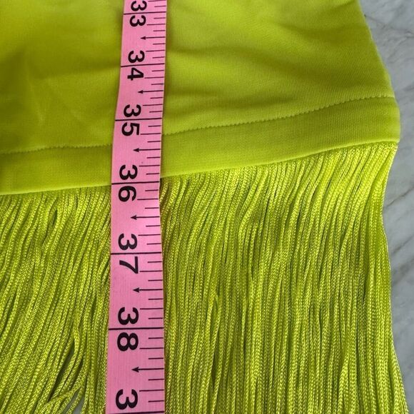 Alice + Olivia STEPH SCOOP NECK FRINGE DRESS in citron size 8 NWT - Picture 10 of 11